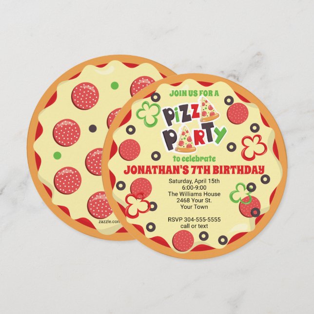 Invitación a la fiesta de cumpleaños Pizza para ni (Anverso / Reverso)