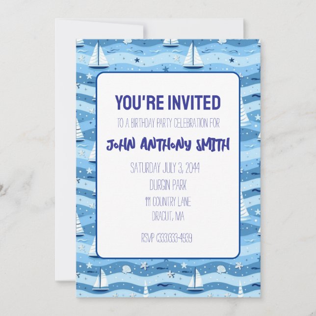 Invitación a la fiesta de cumpleaños por barco náu (Anverso)