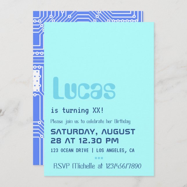 Invitación a la fiesta de cumpleaños por computado (Anverso / Reverso)