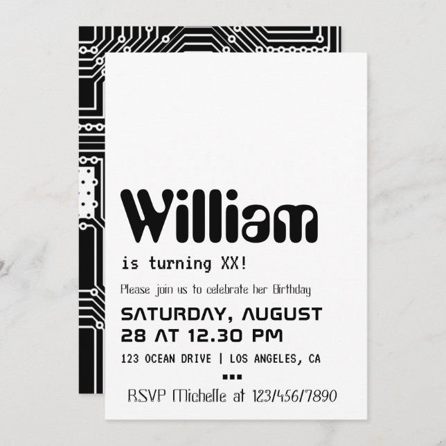 Invitación a la fiesta de cumpleaños por computado (Anverso / Reverso)