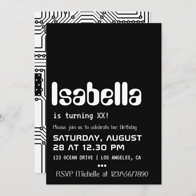 Invitación a la fiesta de cumpleaños por computado (Anverso / Reverso)