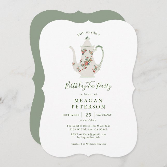 Invitación a la fiesta de cumpleaños por el té (Anverso / Reverso)