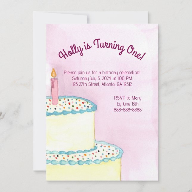 Invitación a la fiesta de cumpleaños por primera v (Anverso)