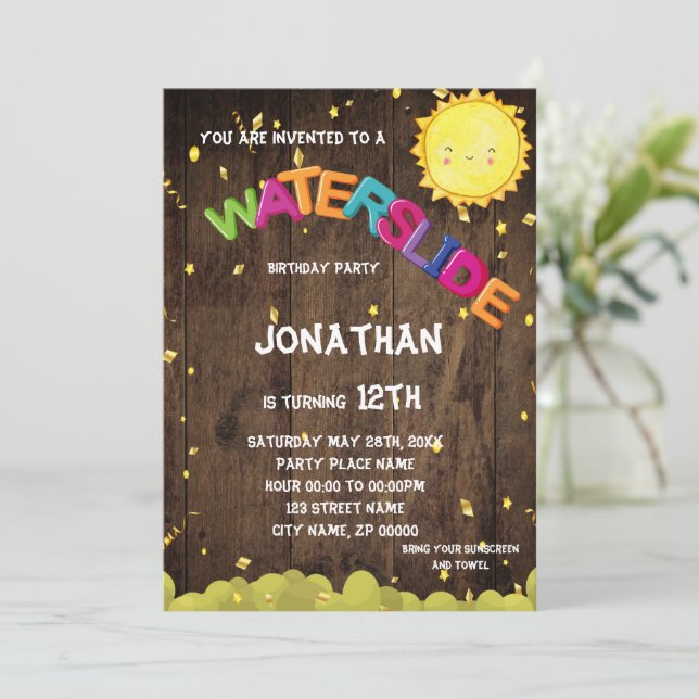 Invitación a la fiesta de cumpleaños por tobogán a (Anverso de pie)