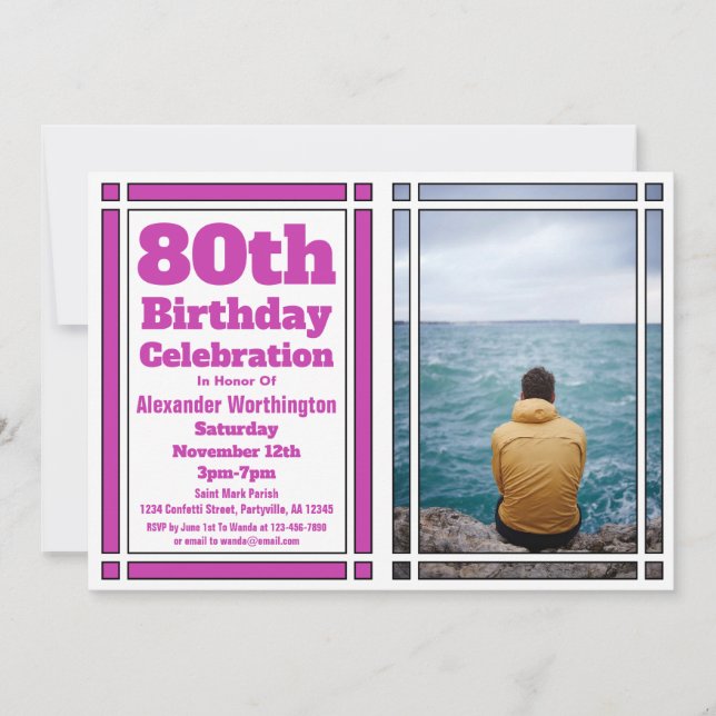 Invitación a la fiesta de cumpleaños Purple 80 (Anverso)