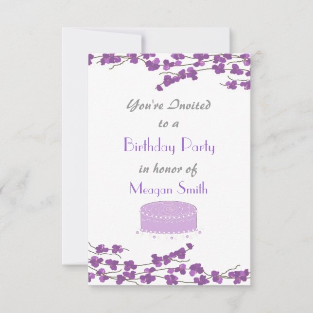 Invitación a la fiesta de cumpleaños Purple Blosso (Anverso)