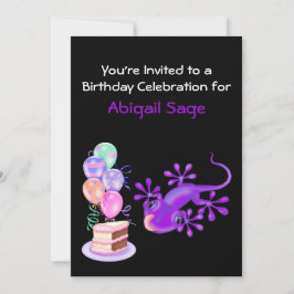 Invitación a la fiesta de cumpleaños Purple Lizard