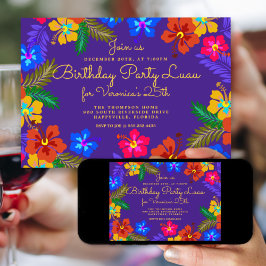 Invitación a la fiesta de cumpleaños Purple Luau