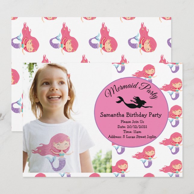 Invitación a la fiesta de cumpleaños púrpura de Si (Anverso / Reverso)