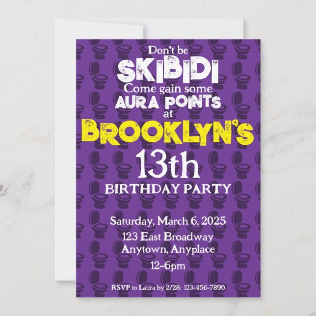 Invitación a la fiesta de cumpleaños púrpura de Sk (Anverso)