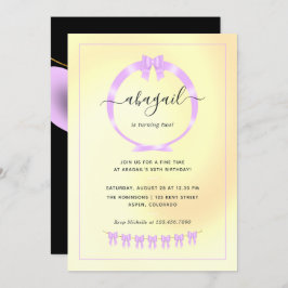 Invitación a la fiesta de cumpleaños púrpura y dor