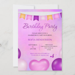 invitación a la fiesta de cumpleaños púrpura y ros