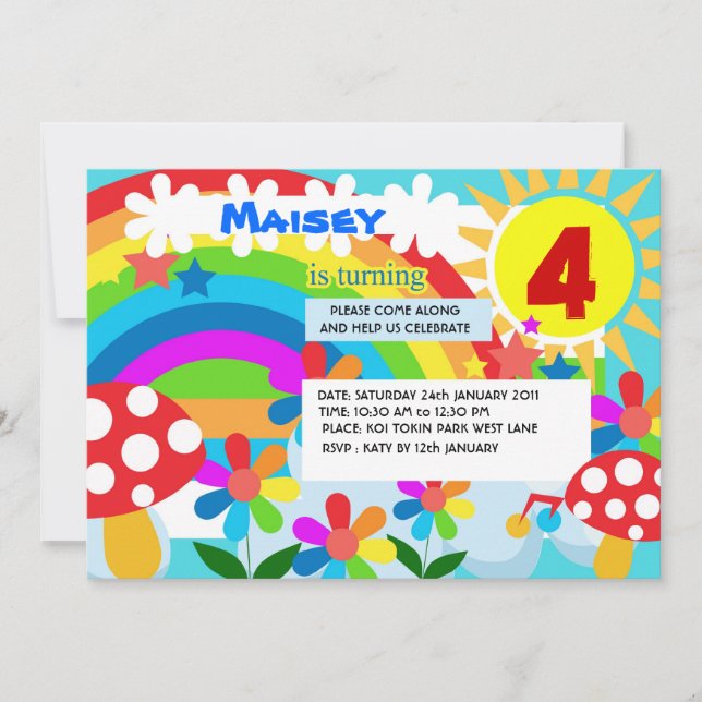 Invitación a la fiesta de cumpleaños Rainbow (Anverso)