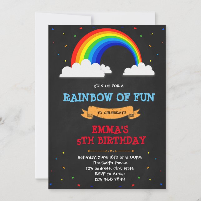 Invitación a la fiesta de cumpleaños Rainbow (Anverso)