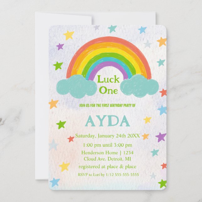 Invitación a la fiesta de cumpleaños Rainbow (Anverso)