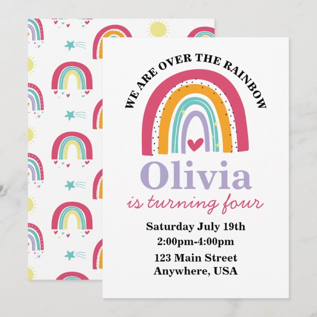 Invitación a la fiesta de cumpleaños Rainbow Brigh (Anverso / Reverso)