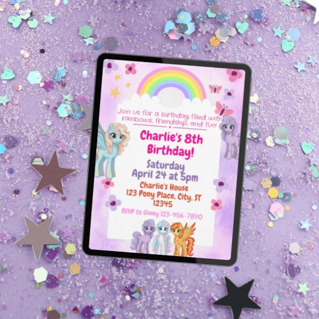 Invitación a la fiesta de cumpleaños Rainbow Pony (Subido por el creador)