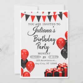 Invitación a la fiesta de cumpleaños Red & Black M