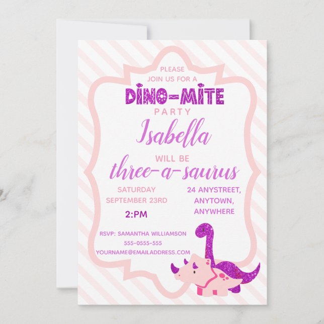 Invitación a la fiesta de cumpleaños rosa de los d (Anverso)