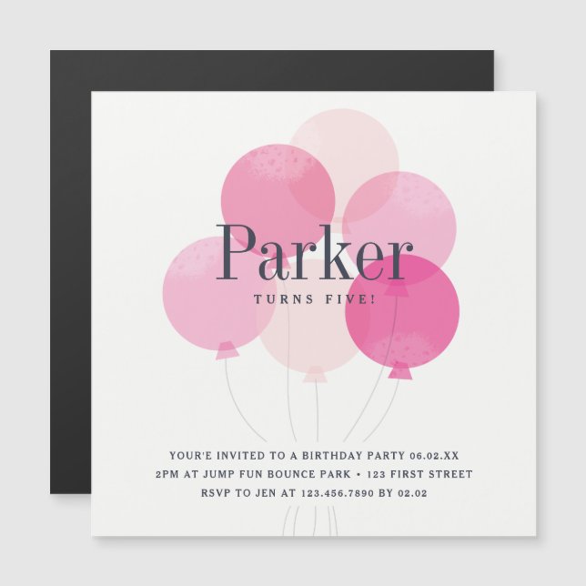 Invitación a la fiesta de cumpleaños rosa de los n (Anverso/Reverso)