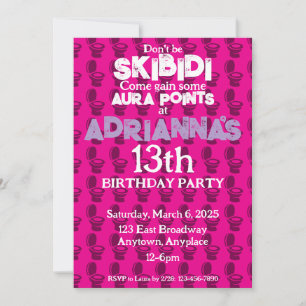 Invitación a la fiesta de cumpleaños rosa Skibidi 