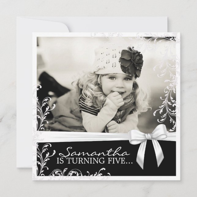 Invitación a la fiesta de cumpleaños rosa y negro  (Anverso)