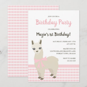 Invitación a la fiesta de cumpleaños rosada de Alp