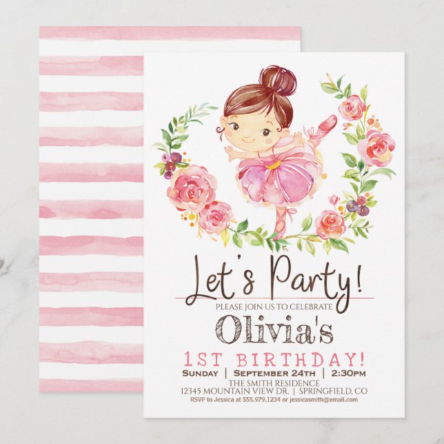 Invitación a la fiesta de cumpleaños rosada de Bal (Anverso / Reverso)