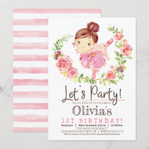 Invitación a la fiesta de cumpleaños rosada de Bal