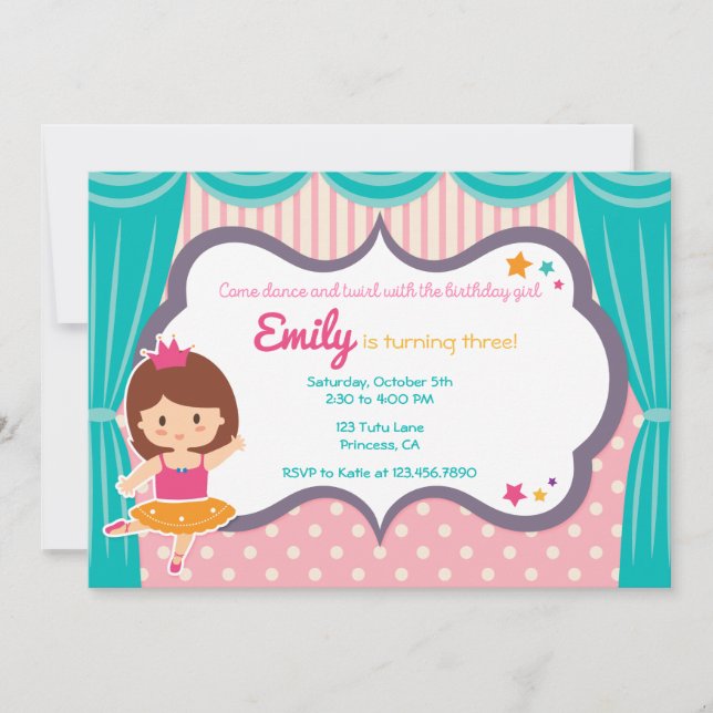 Invitación a la fiesta de cumpleaños rosada de Chi (Anverso)