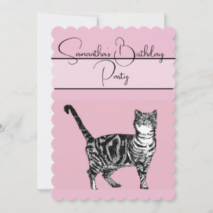 Invitación a la fiesta de cumpleaños rosada de gat