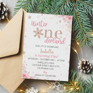 Invitación a la fiesta de cumpleaños rosada de One