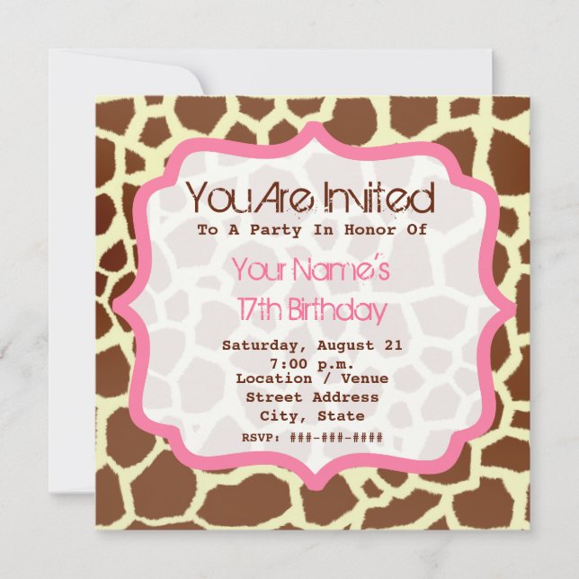 Invitación a la fiesta de cumpleaños rosada e impr (Anverso)