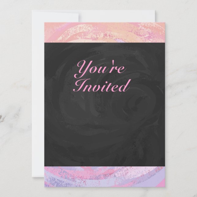 Invitación a la fiesta de cumpleaños rosada y negr (Anverso)