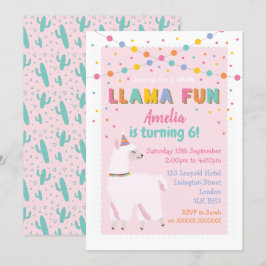 Invitación a la fiesta de cumpleaños rosado de Lla