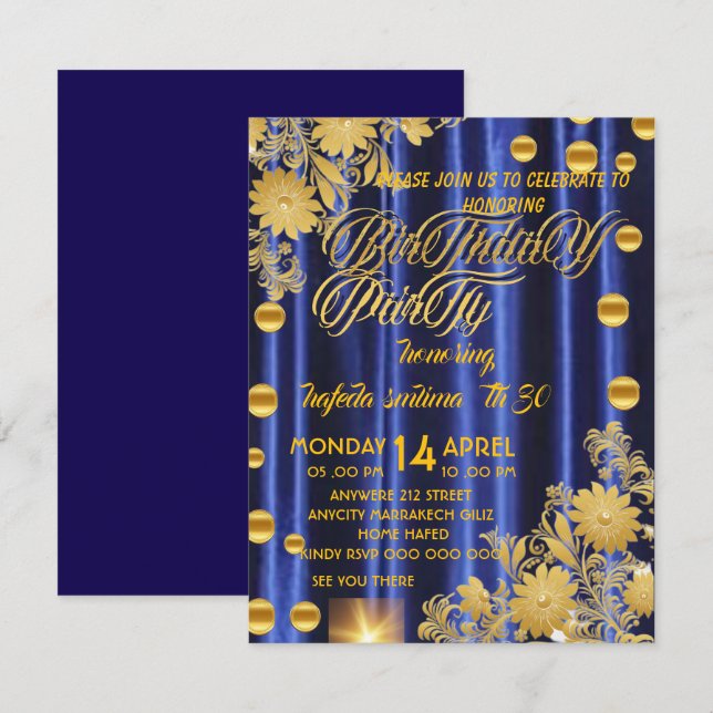 Invitación a la fiesta de cumpleaños Royal Blue Go (Anverso / Reverso)