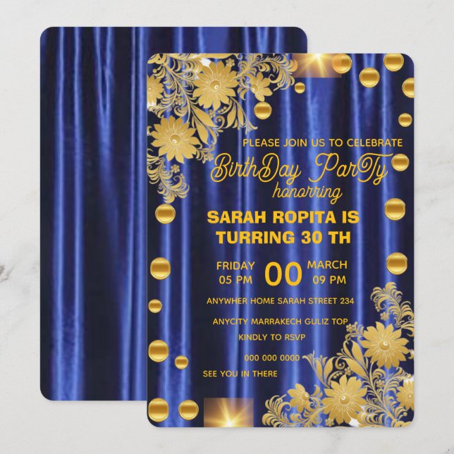 Invitación a la fiesta de cumpleaños Royal Blue Go (Anverso / Reverso)