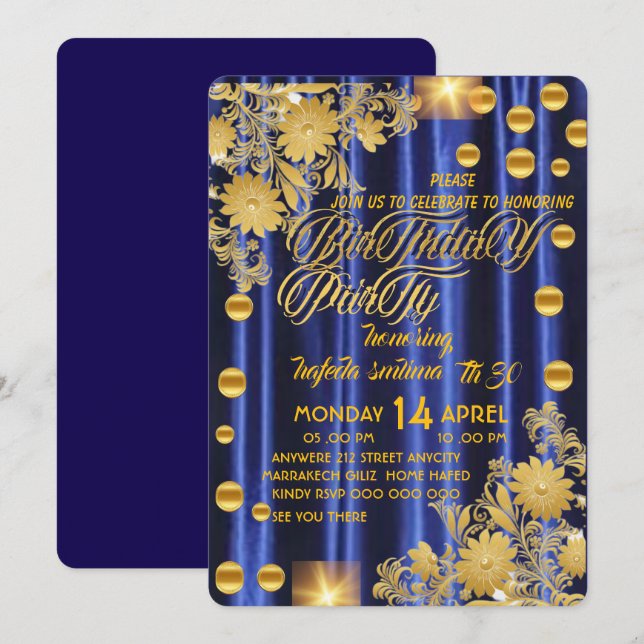Invitación a la fiesta de cumpleaños Royal Blue Go (Anverso / Reverso)
