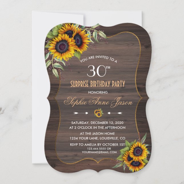 Invitación a la fiesta de cumpleaños Rustic Sunflo (Anverso)