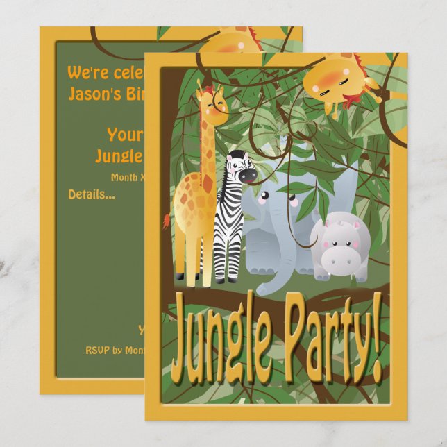 Invitación a la fiesta de cumpleaños Safari de ani (Anverso / Reverso)