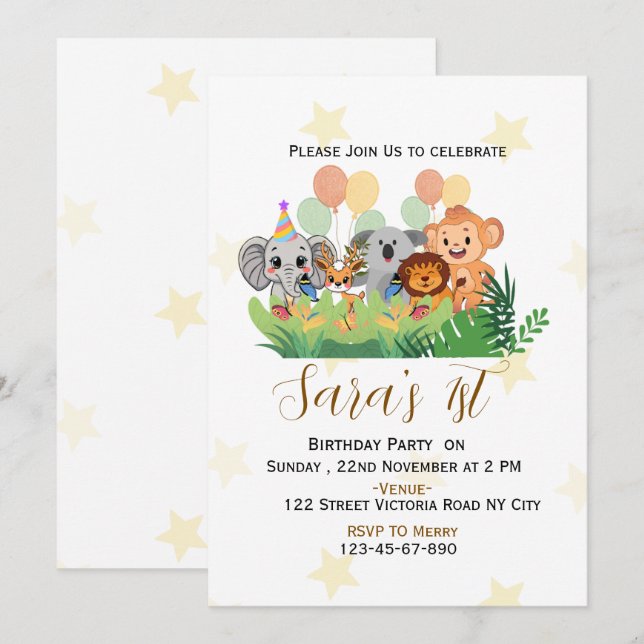 Invitación a la Fiesta de Cumpleaños Safari de la  (Anverso / Reverso)