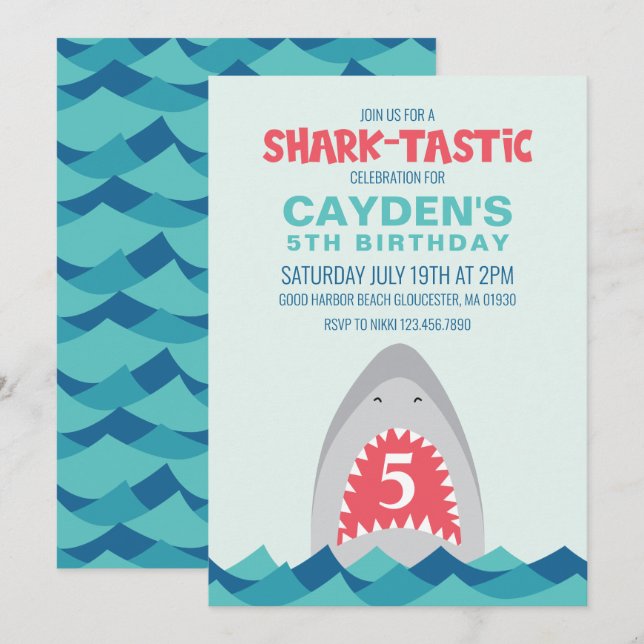 Invitación a la fiesta de cumpleaños Shark Bite sh (Anverso / Reverso)