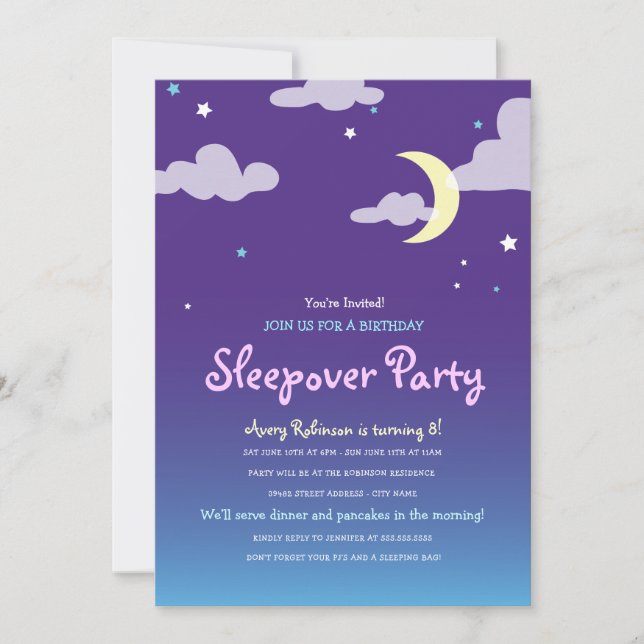 Invitación a la fiesta de cumpleaños Sleepover (Anverso)