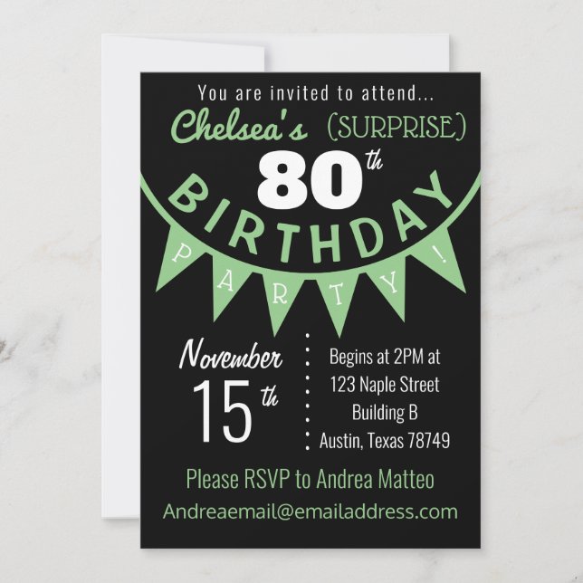 Invitación a la fiesta de cumpleaños sorpresa (Anverso)