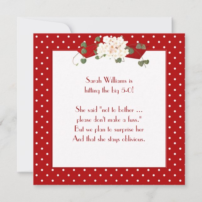 Invitación a la fiesta de cumpleaños sorpresa (Anverso)