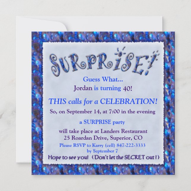 Invitación a la fiesta de cumpleaños sorpresa (Anverso)