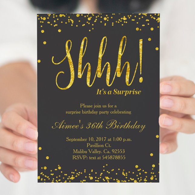 Invitación a la fiesta de cumpleaños sorpresa Oro  (Subido por el creador)