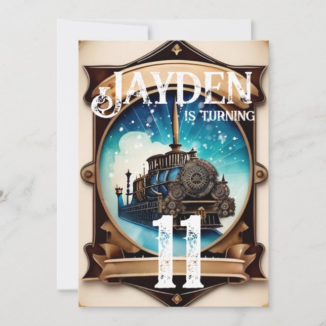 Invitación a la fiesta de cumpleaños Steampunk Blu (Anverso)