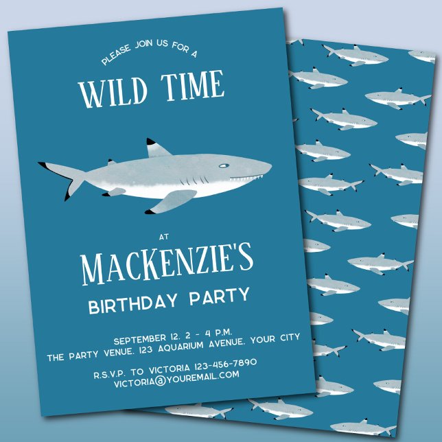 Invitación a la fiesta de cumpleaños subacuática d (Fun shark underwater kids birthday party invitation)