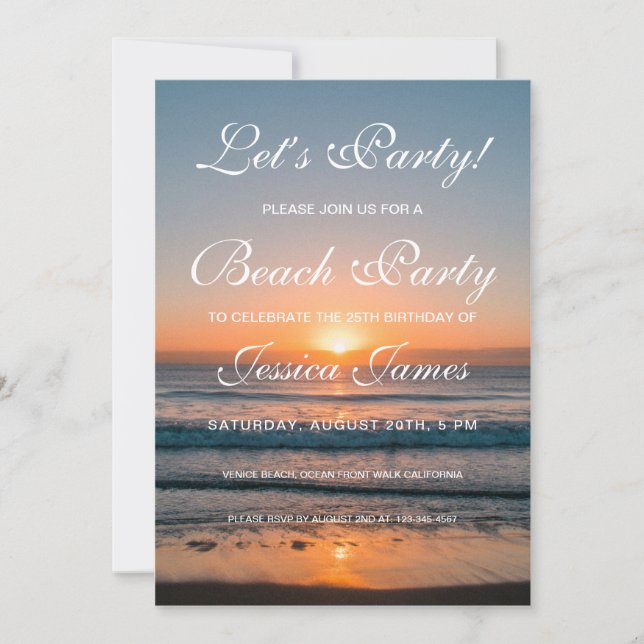 Invitación a la fiesta de cumpleaños Sunset Beach (Anverso)